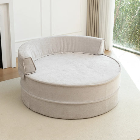 Modern Gray Chenille Barrel Accent Chair With Ottoman - Omega Lifestyles