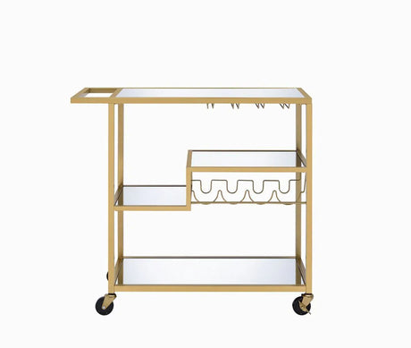 Champagne Finish Mirrored Top Metal Serving Cart - Omega Lifestyles