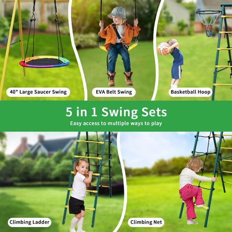 Kids Outdoor Steel Frame 2-Seat Swing Set Playground - Omega Lifestyles