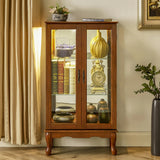 Lighted Oak Curio Cabinet With Adjustable Tempered Glass Shelves - Omega Lifestyles