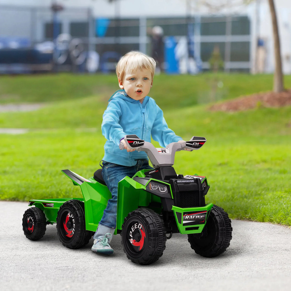 6V Electric Kids ATV With Cargo Trailer And Wear-Resistant Wheels - Omega Lifestyles