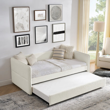 Twin Upholstered Boucle Daybed With Functional Trundle - Omega Lifestyles