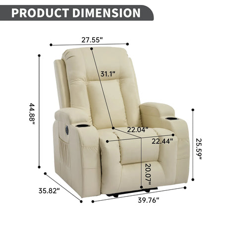 Beige PU Leather Power Lift Massage Recliner Chair - Omega Lifestyles