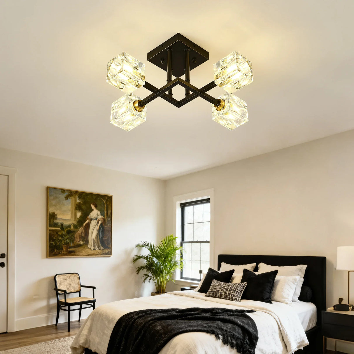 Modern Crystal Flush Mount Ceiling Light Matte Black - Omega Lifestyles