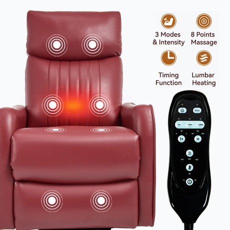 Red Faux Leather Medium-Firm Heat Massage Recliner Chair - Omega Lifestyles