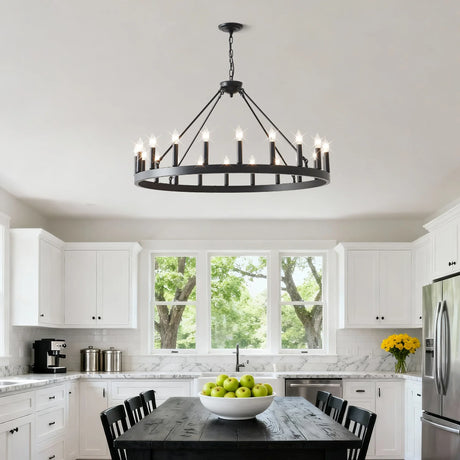 Matte Black 20-Light Farmhouse Wagon Wheel Chandelier - Omega Lifestyles