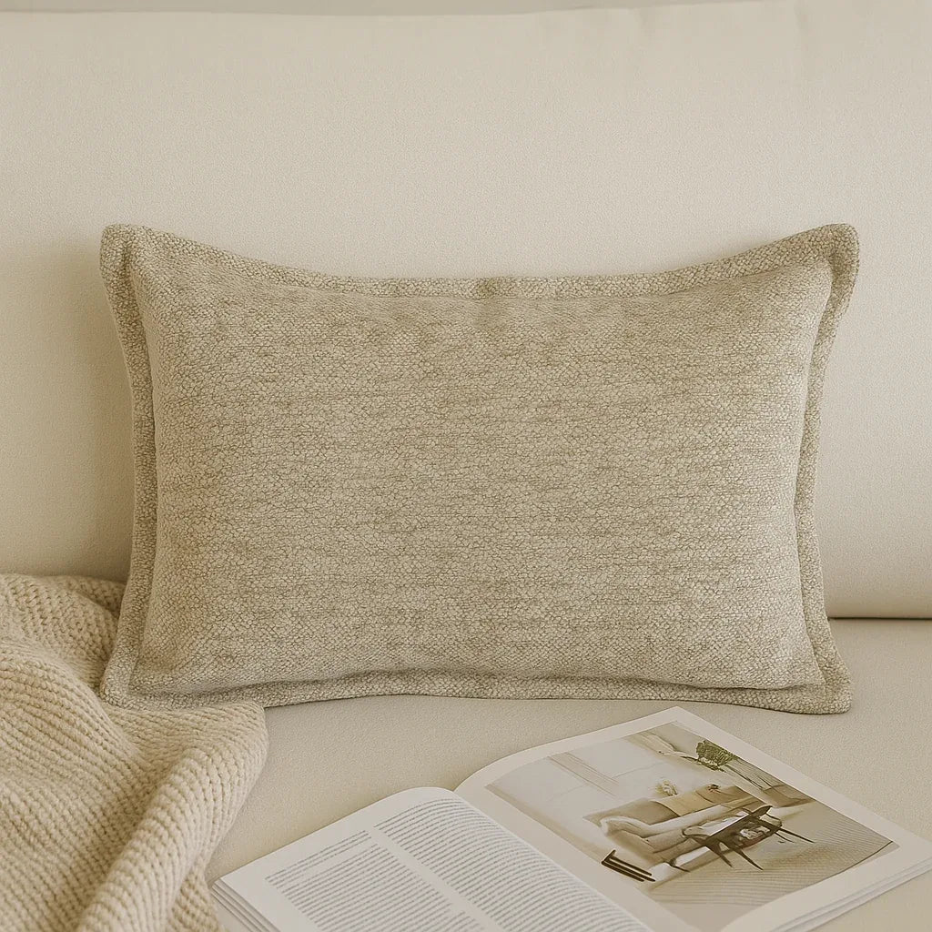 Textured Woven Beige Polyester Decorative Throw Pillow - Omega Lifestyles