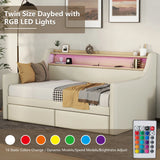 Twin PU Leather Daybed With Storage Drawers Charging Station - Omega Lifestyles