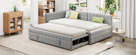 Full Upholstered L-Shaped Daybed With Twin Trundle USB Ports - Omega Lifestyles