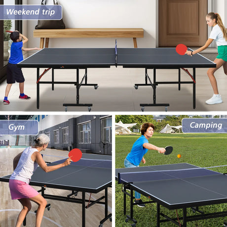 9-Ft Foldable Portable Indoor Table Tennis Table Set - Omega Lifestyles