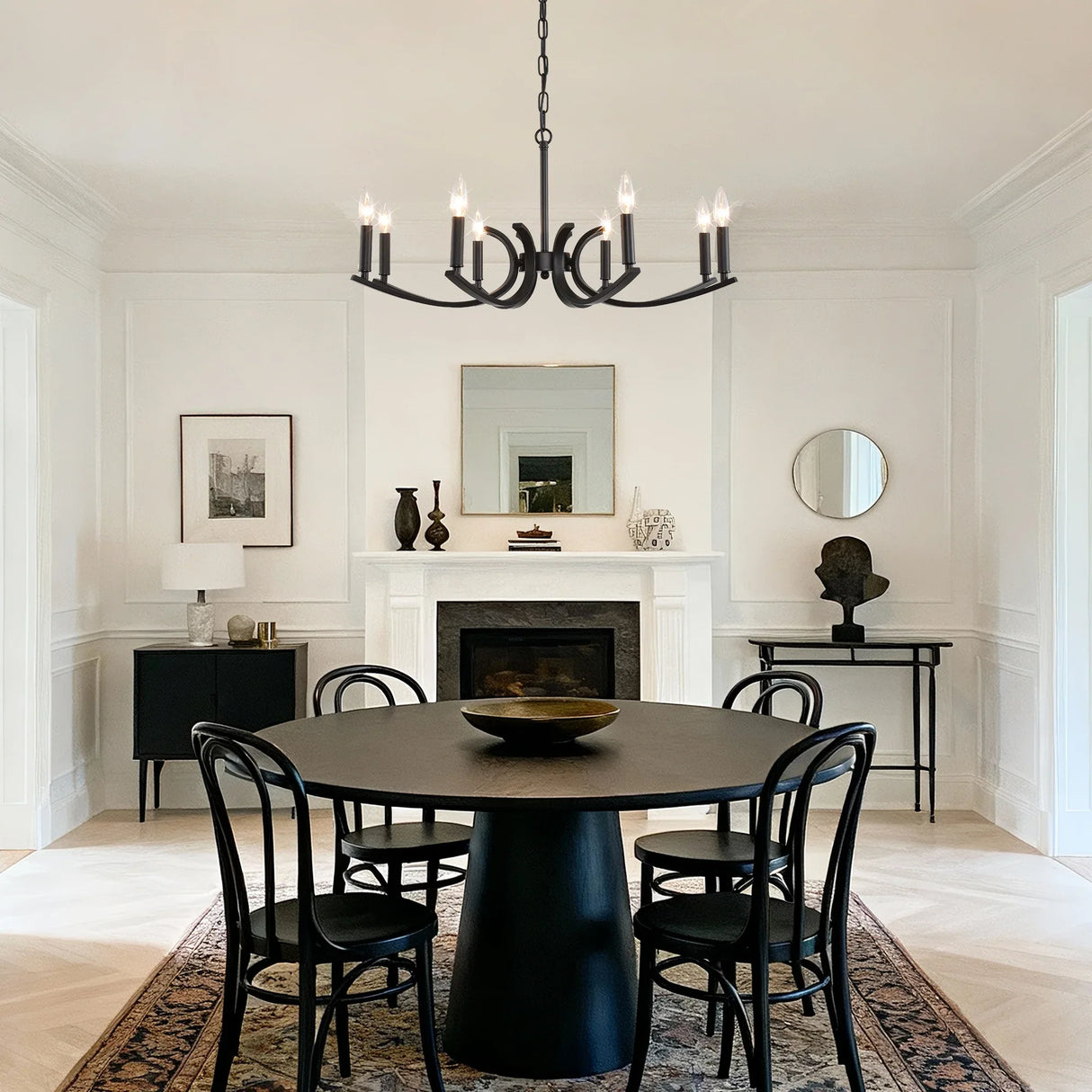 8-Light Matte Black Metal Farmhouse Chandelier Adjustable Height - Omega Lifestyles