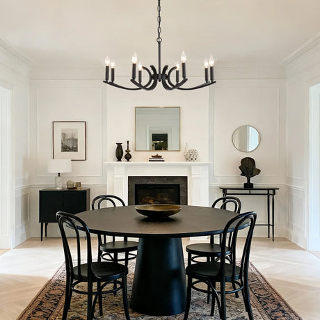 8-Light Matte Black Metal Farmhouse Chandelier Adjustable Height - Omega Lifestyles