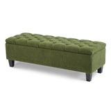 Green Boucle Ottoman Bench With Storage And Seating - Omega Lifestyles