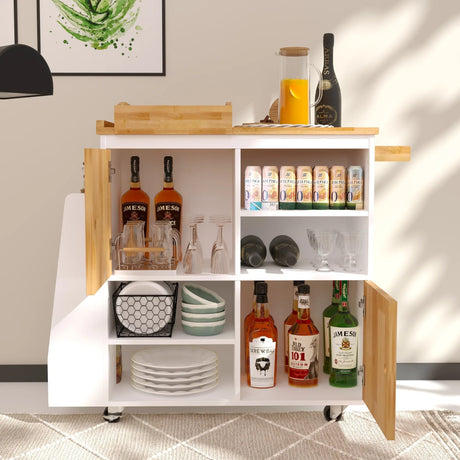 Engineered Wood Kitchen Island Cart With Spice Rack - Omega Lifestyles