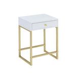 White Brass Finish Metal Accent Table With Drawer - Omega Lifestyles