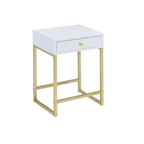 White Brass Finish Metal Accent Table With Drawer - Omega Lifestyles