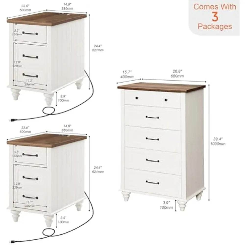 3 Piece Mid Century Dresser And Nightstand Set - Omega Lifestyles