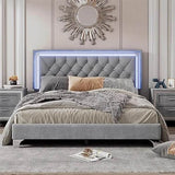3-Piece Upholstered Platform Bed With LED Nightstands Set - Omega Lifestyles