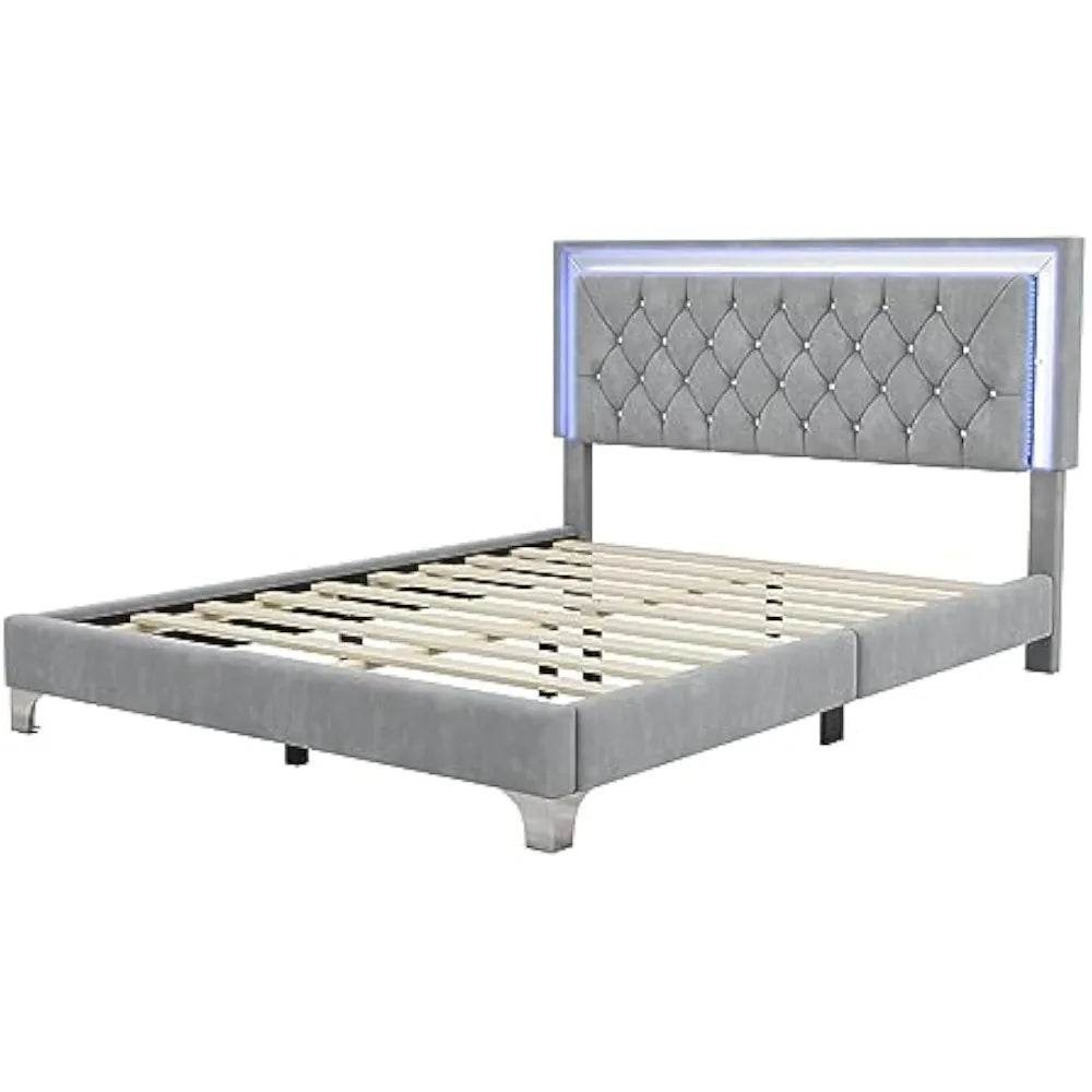 3-Piece Upholstered Platform Bed With LED Nightstands Set - Omega Lifestyles
