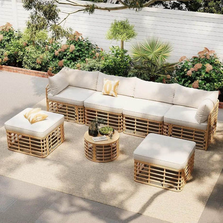 7-Piece Outdoor All-Weather Rattan Sectional Sofa Set - Omega Lifestyles
