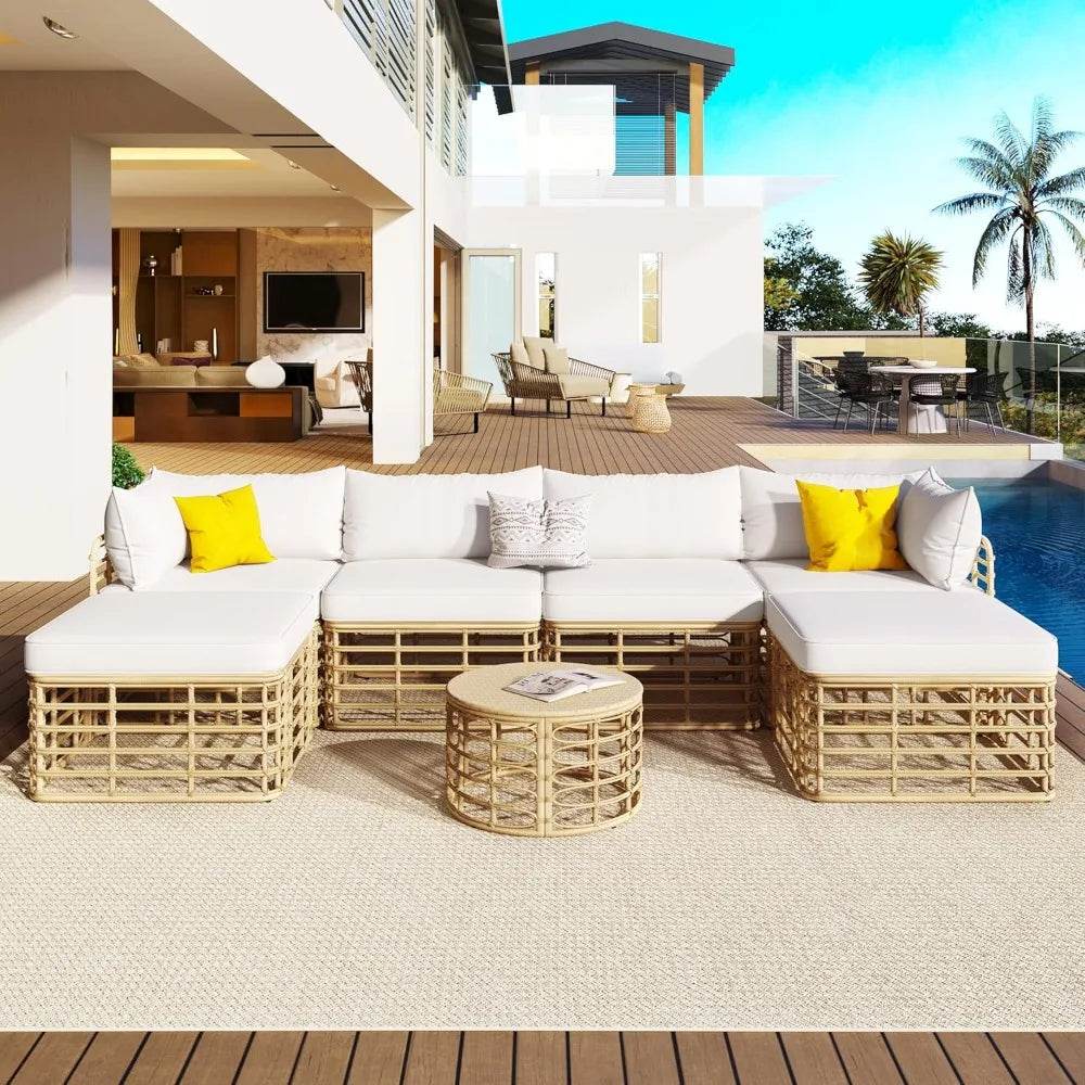 7-Piece Outdoor All-Weather Rattan Sectional Sofa Set - Omega Lifestyles