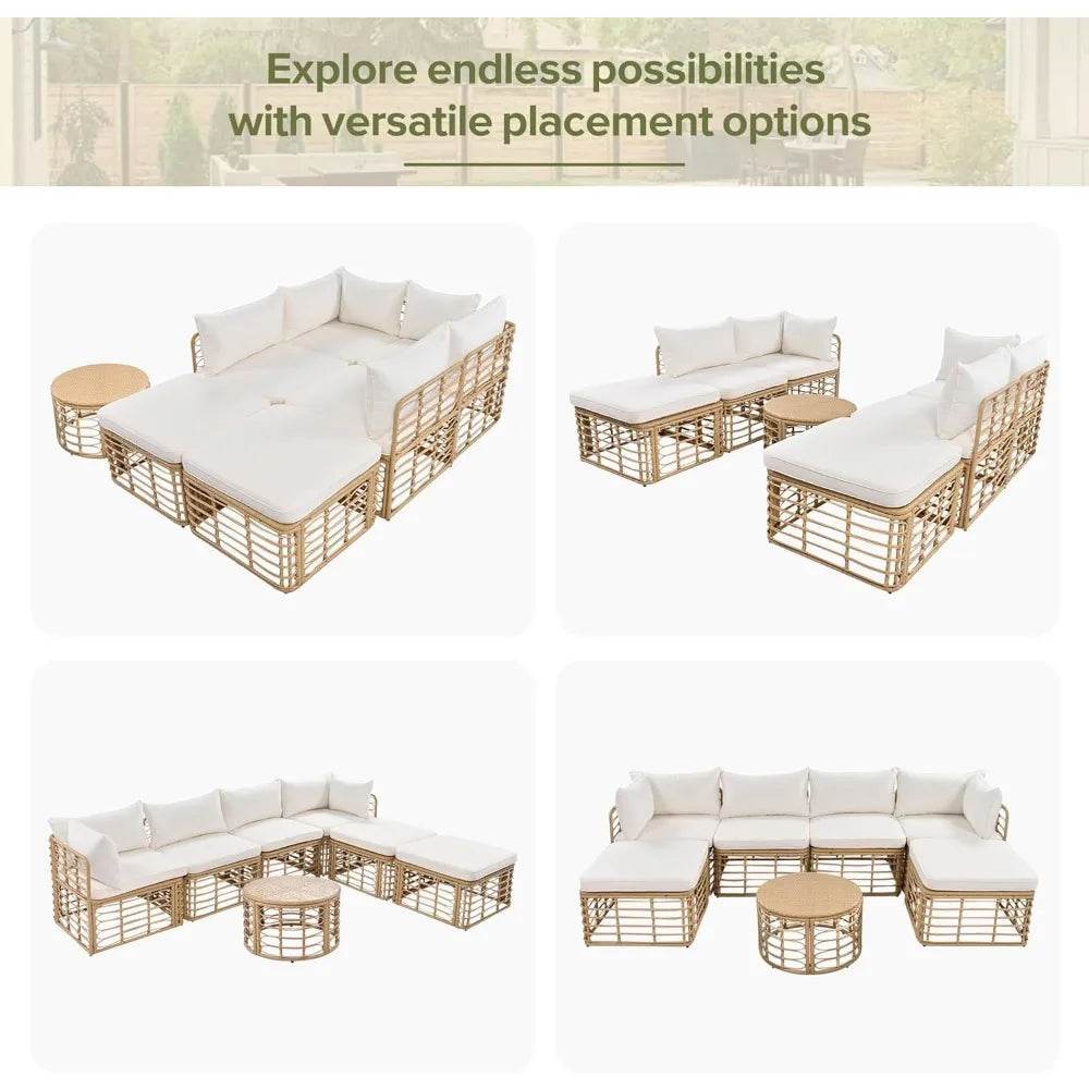 7-Piece Outdoor All-Weather Rattan Sectional Sofa Set - Omega Lifestyles