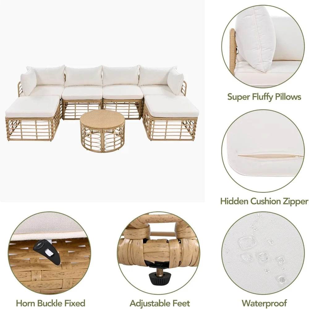 7-Piece Outdoor All-Weather Rattan Sectional Sofa Set - Omega Lifestyles