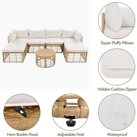 7-Piece Outdoor All-Weather Rattan Sectional Sofa Set - Omega Lifestyles