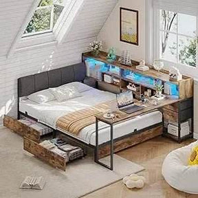 Twin Corner Bed Frame With Storage Bookcase And Desk - Omega Lifestyles