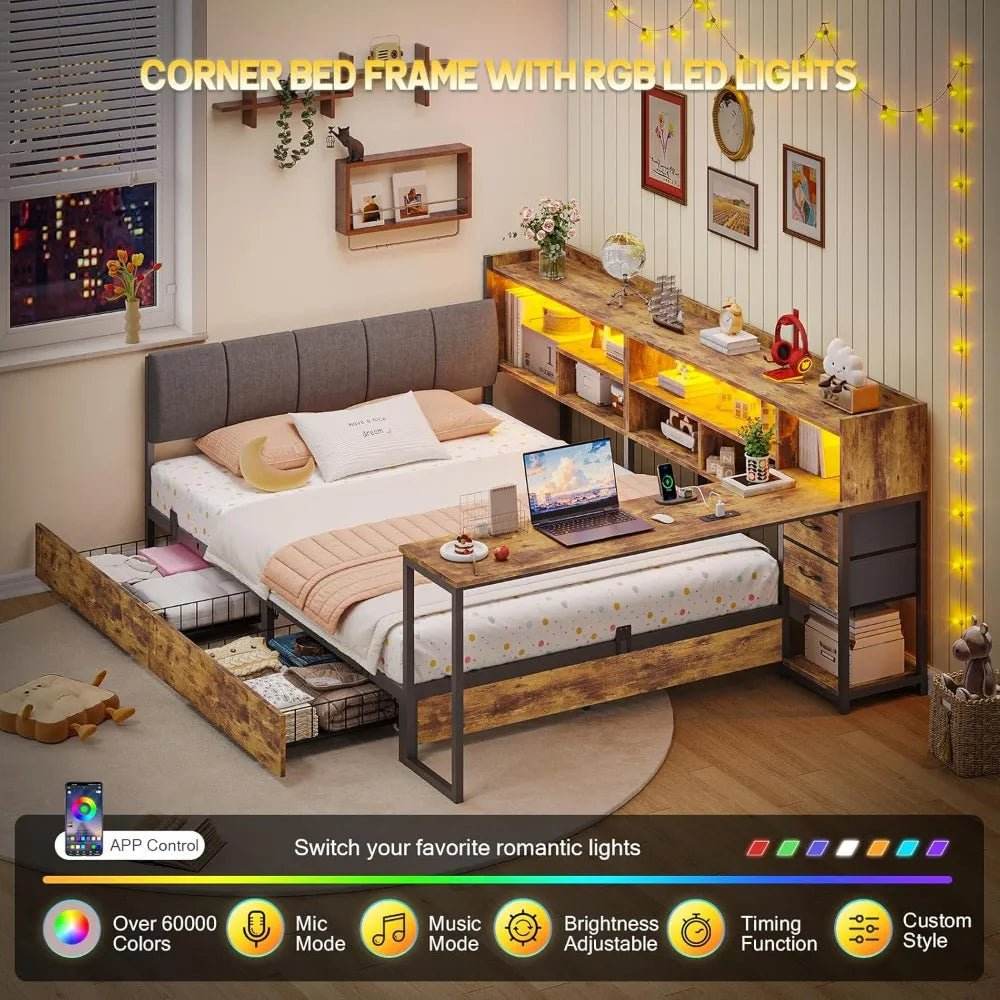 Twin Corner Bed Frame With Storage Bookcase And Desk - Omega Lifestyles