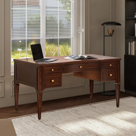 Wooden Executive Desk With Five Soft-Close Drawers - Omega Lifestyles