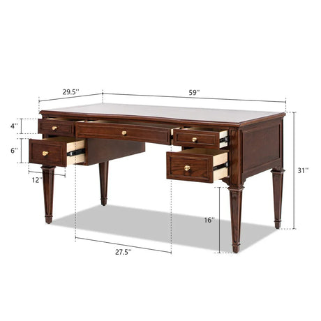 Wooden Executive Desk With Five Soft-Close Drawers - Omega Lifestyles
