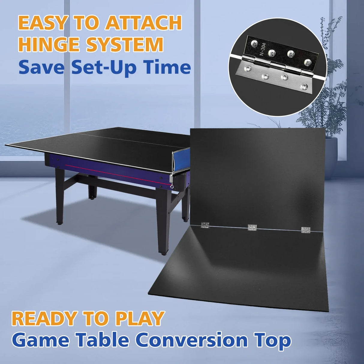 Foldable Portable Black MDF Ping Pong Conversion Table Top - Omega Lifestyles