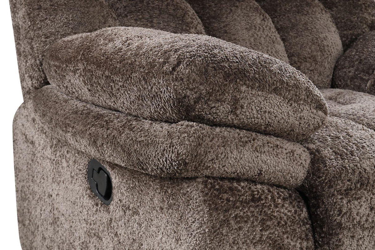 Transitional Dark Brown Fabric Glider Recliner With USB Charging - Omega Lifestyles