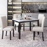 5-Piece Faux Marble Dining Table Set With Cushioned Chairs - Omega Lifestyles