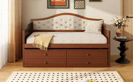 Twin Daybed With Trundle And Storage Drawers Walnut - Omega Lifestyles
