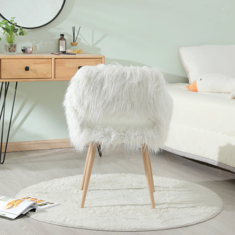 White Faux Fur Upholstered Side Dining Chair With Metal Legs - Omega Lifestyles