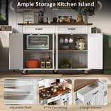 Farmhouse Style Rolling Kitchen Island With Power Outlet - Omega Lifestyles