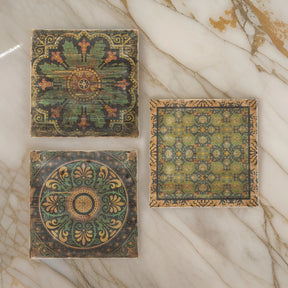 Set of 3 Square Vintage Brown Green MDF Wall Art - Omega Lifestyles