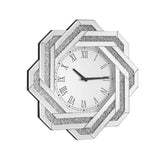 20-Inch Silver Mirrored Art Deco Wall Clock With Roman Numerals - Omega Lifestyles