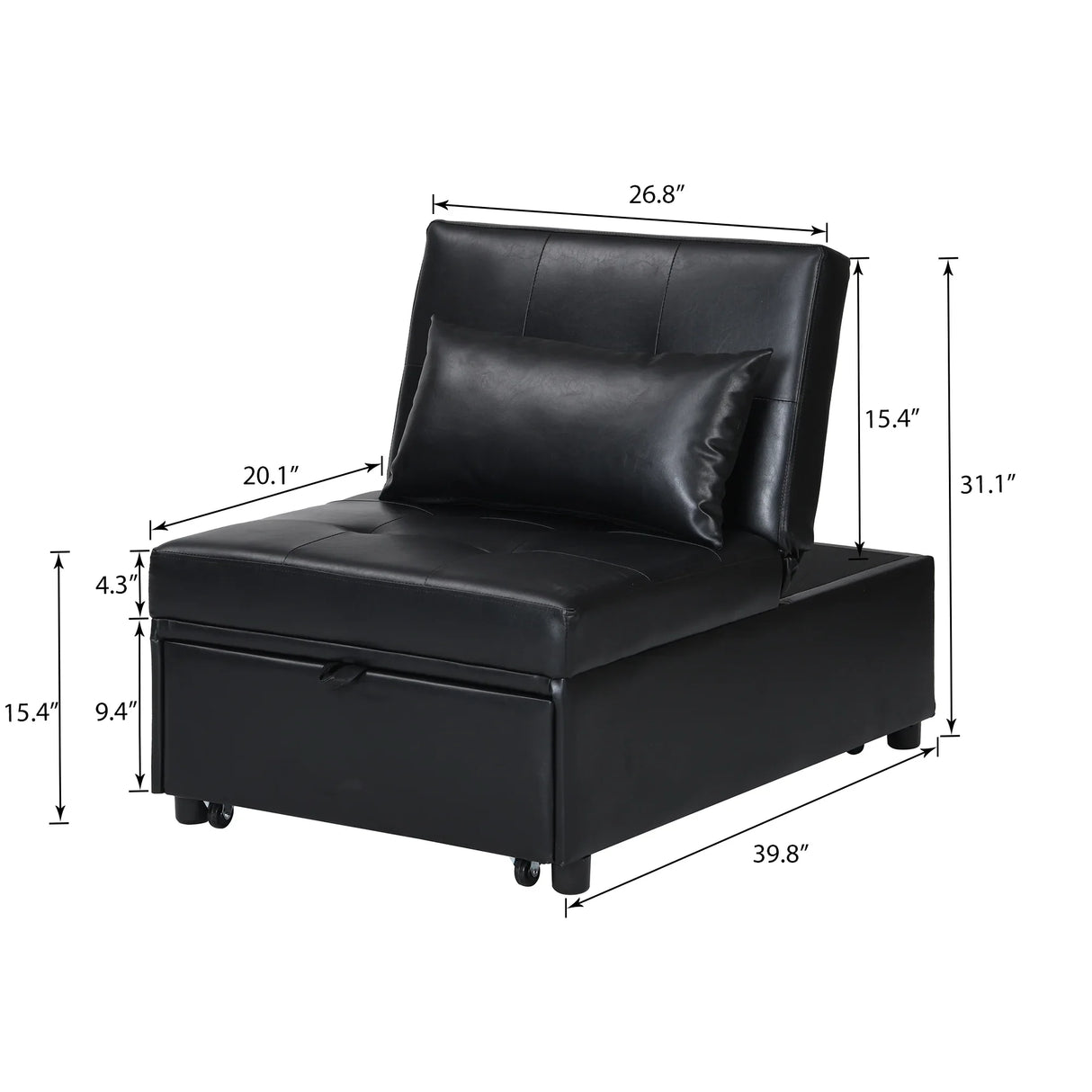 Black Leather Folding Multifunctional Space-Saving Ottoman Sofa Bed - Omega Lifestyles