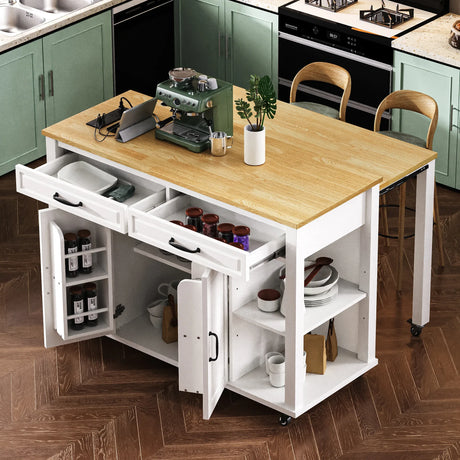 47-Inch Extendable Rubber Wood Veneer Kitchen Island - Omega Lifestyles