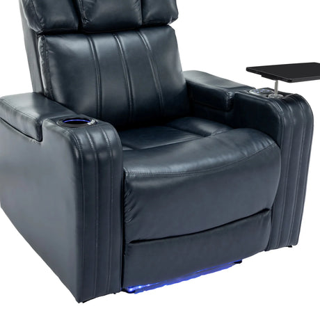 Blue PU Leather Power Recliner Chair With Cooling Cup Holder - Omega Lifestyles