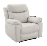 Beige Polished Microfiber Power Motion Massage Recliner Chair - Omega Lifestyles
