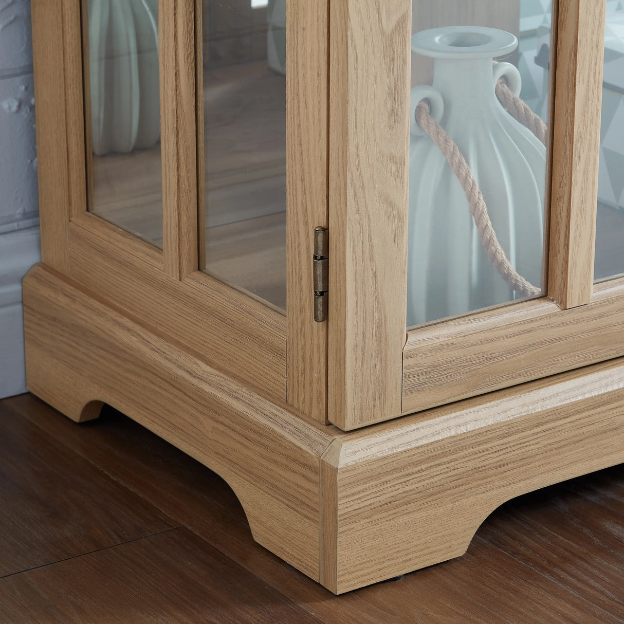 Antique Oak LED Glass Display Cabinet With Adjustable Shelves - Omega Lifestyles