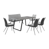 6-Piece Gray Metal Dining Table Chair Bench Set - Omega Lifestyles