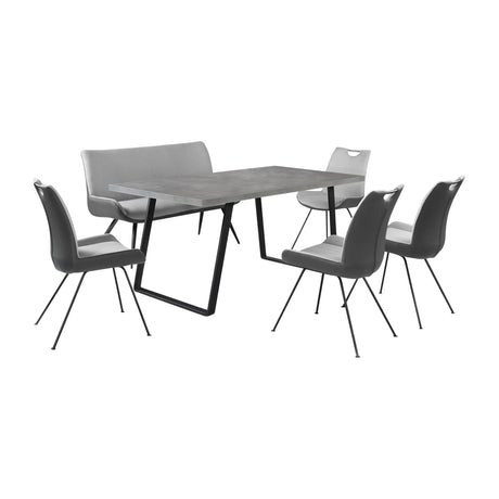 6-Piece Gray Metal Dining Table Chair Bench Set - Omega Lifestyles