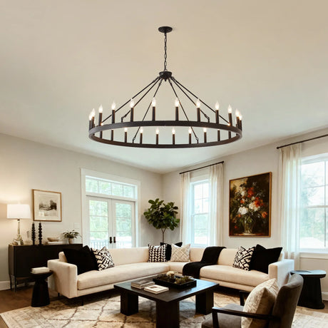 Matte Black Farmhouse Wagon Wheel Metal Chandelier - Omega Lifestyles
