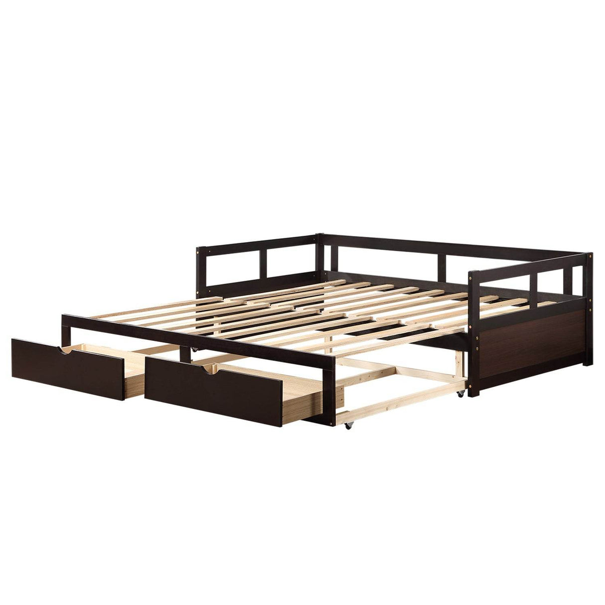 Twin Extendable Solid Wood Daybed With Trundle And Storage Drawers - Omega Lifestyles