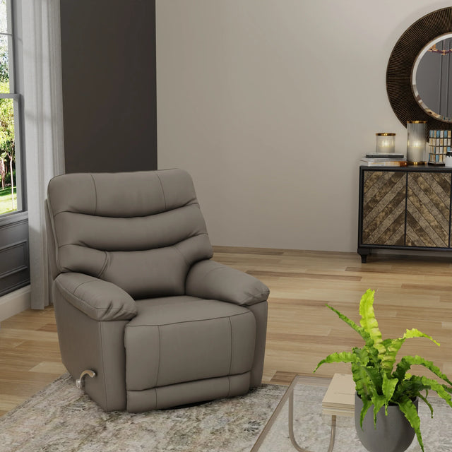 Light Gray Top Grain Leather Swivel Glider Recliner - Omega Lifestyles